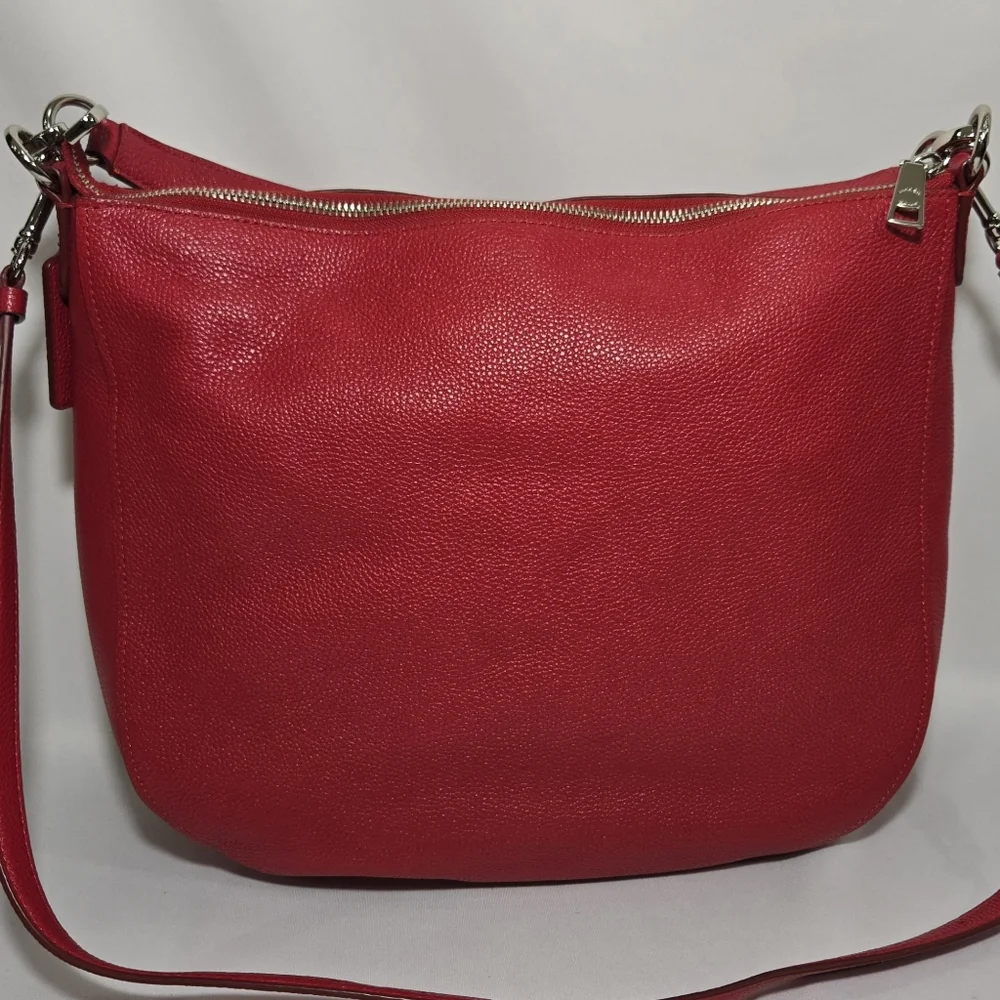 Coach Pebbled Leather Turnlock Hobo Red Purse